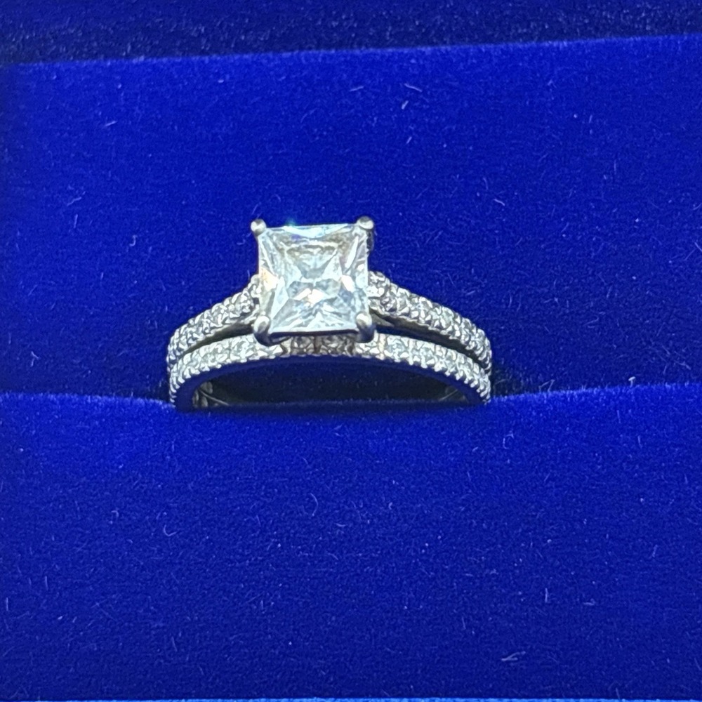 Sterling Silver 925 Princess Cut Ring Set Cz Wedding Ring Engagement Set